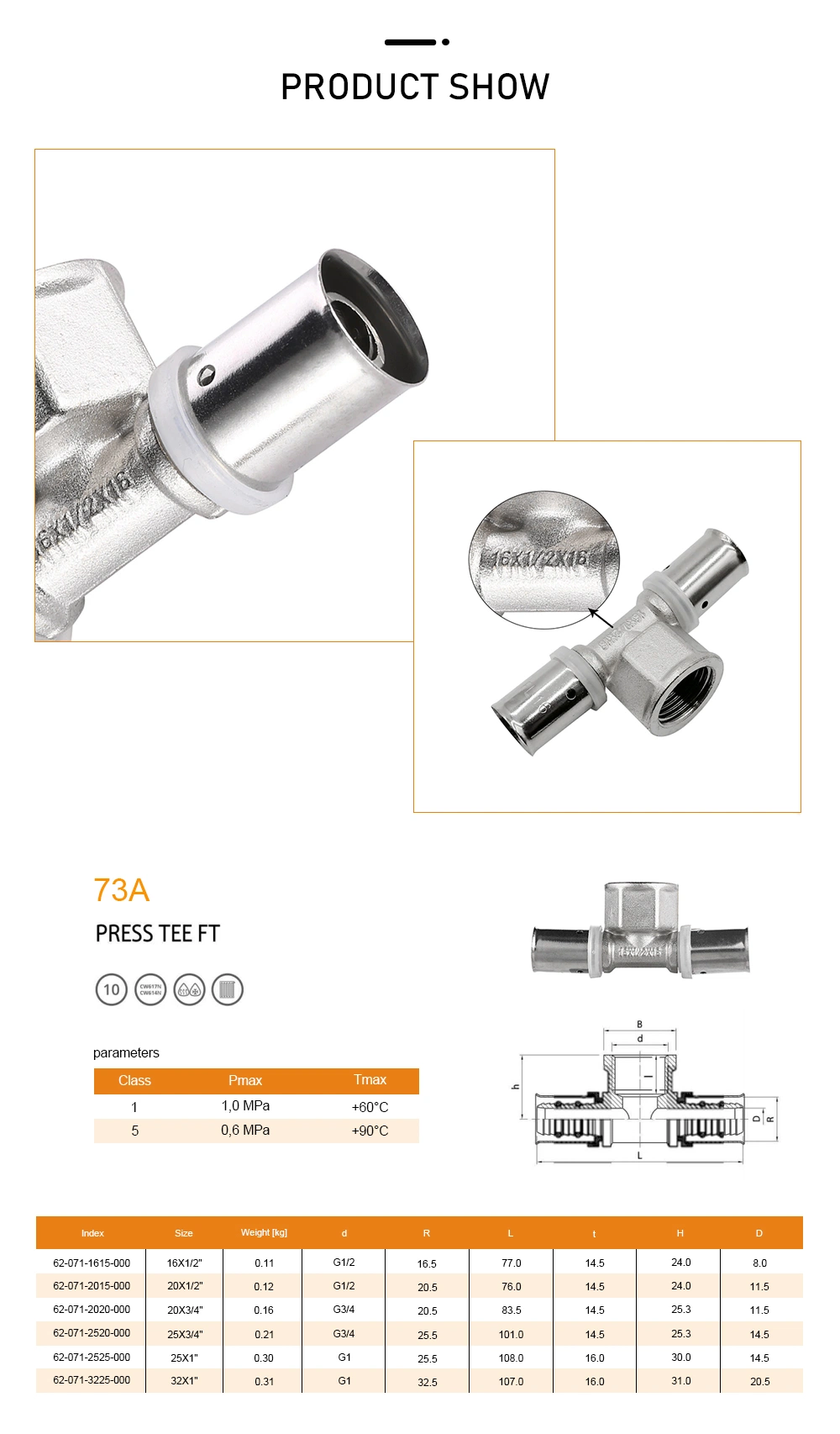 Pex Press Tee Fitting Brass Press Fittings Pipe Fittings with Female Thread