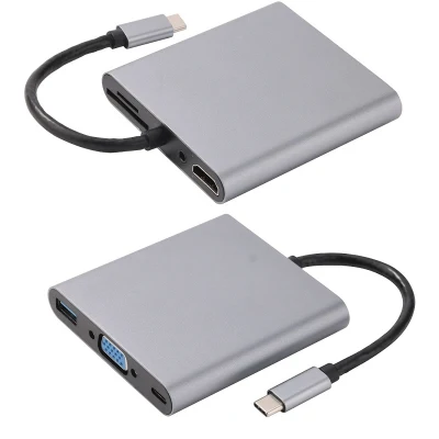 USB C a HDMI+VGA+USB3,0+PD+SD/TF Hub