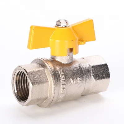  1/2"-1" DN10 F/M válvula de bola de latón con mango de mariposa, chapado en níquel, control de gas/agua