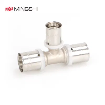 Mingshi Equal Tee Brass U Profile Press Fittings para tuberías de agua y gas de plomería de Pex Pert multicapa.