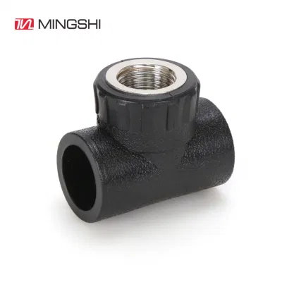 Adaptador de plástico Mingshi OEM accesorio de tubería de HDPE de color negro al por mayor T hembra