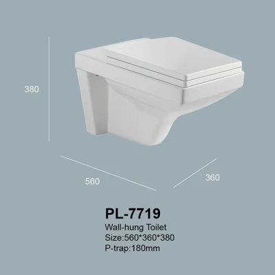 2018 nueva llegada de una sola pieza Sanitarios Wc cuarto de baño y accesorios para la pared colgado wc (PL-7719)