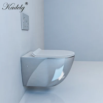 Color plata colgado en la pared Wc wc lavabo de cerámica blanca con asiento