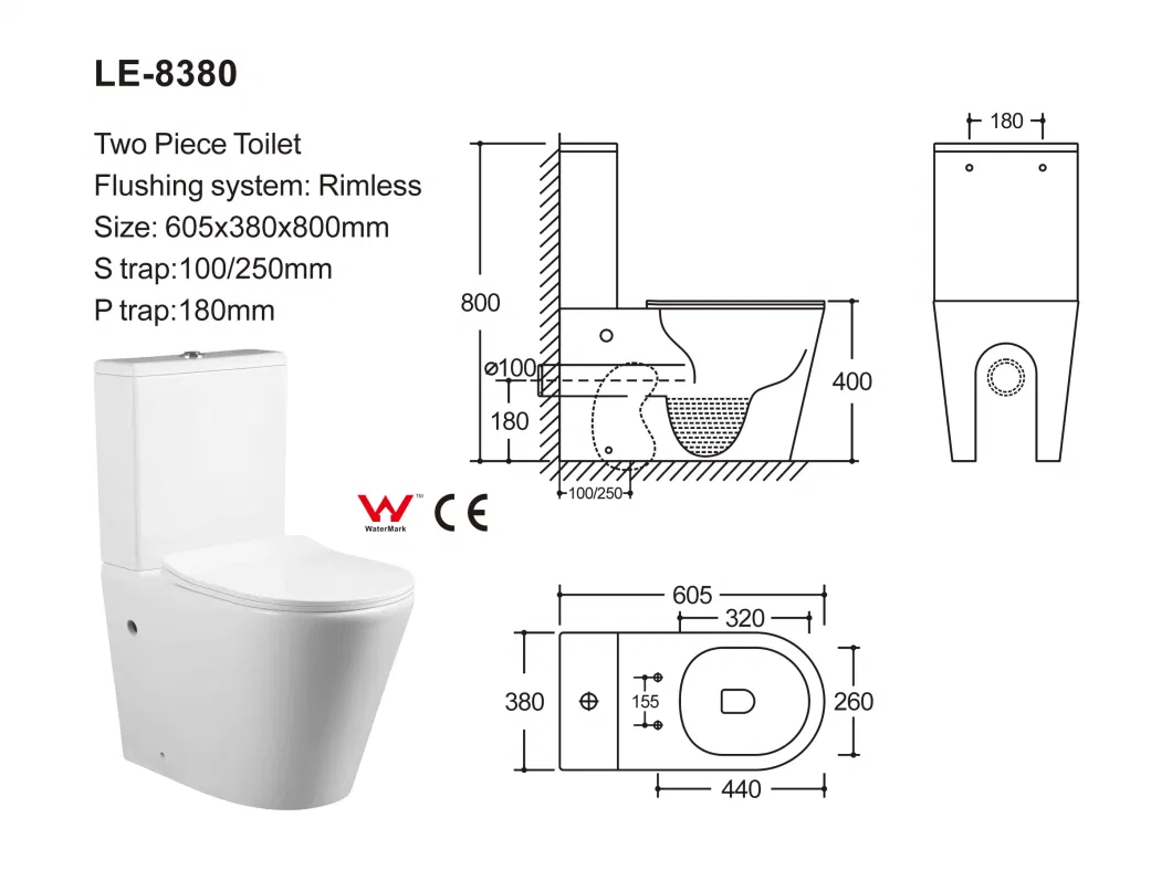 CE Watermark Factory Water Closet Multi Color Two-Piece Wall Mounted Toilet