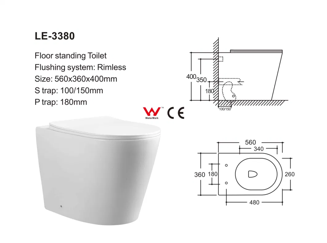 CE Watermark Factory Water Closet Multi Color Two-Piece Wall Mounted Toilet