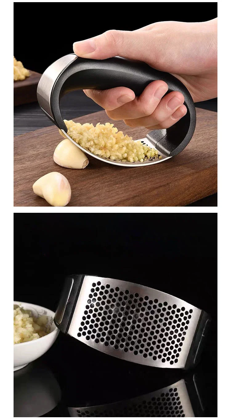 3-in-1 Kitchen Accessories Plastic Manual Stainless Steel Garlic Press Crusherand Peeler Set