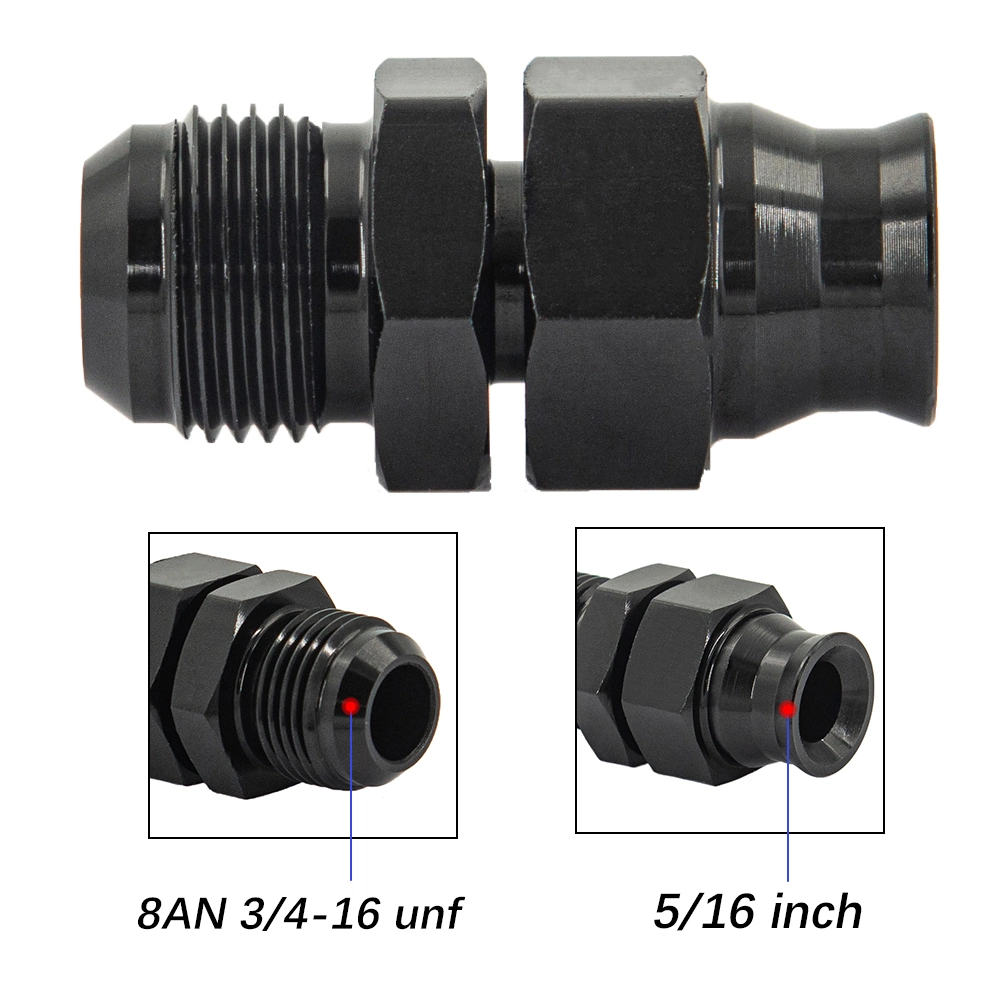 Straight An8 Male to 5/16&quot; An6 Male to 3/8&quot; Tube Hose Fitting Adapter Fuel Hard Line Pipe Aluminum Black Anodized