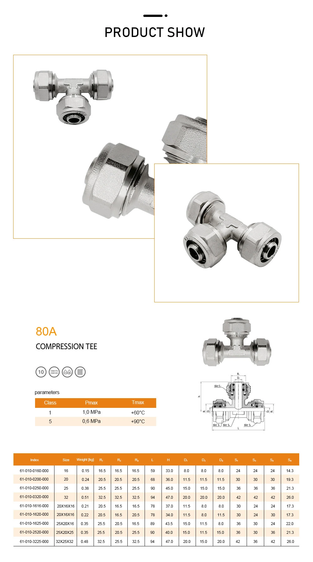 Underfloor Heating Forged Pex Female Equal Tee Connection Adaptor Brass Compression Tee Fitting with Nut