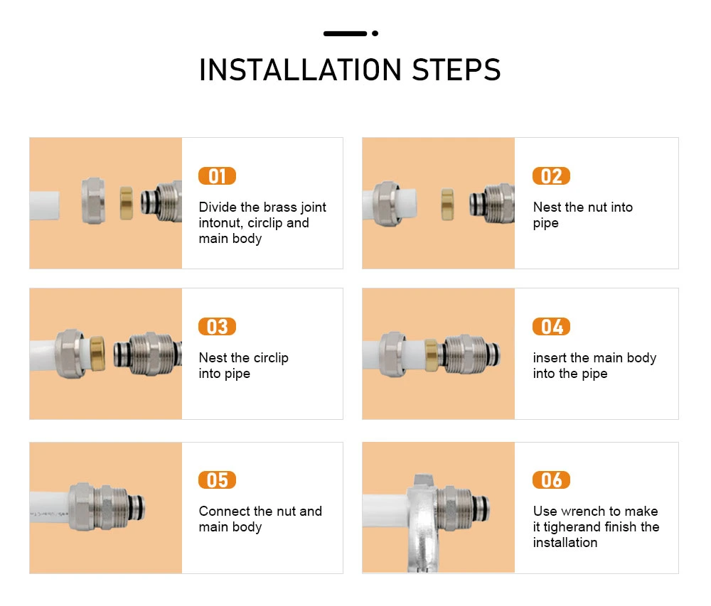 Floor Heating Plumbing Fittings 16mm 20mm Double Color Brass Compression Fittings for Pex Pipe Straight Male