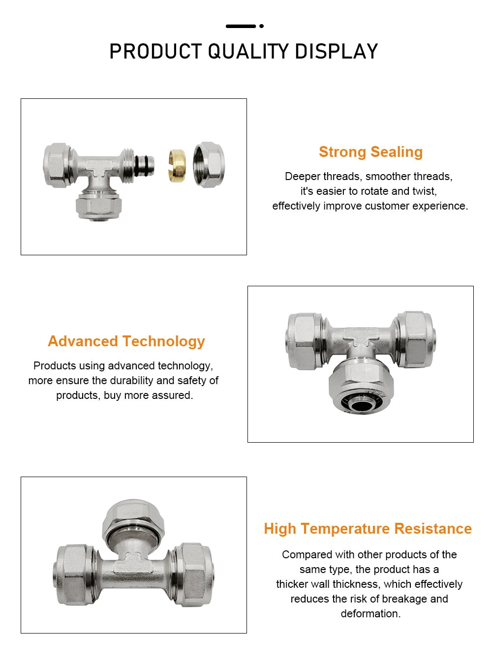 Underfloor Heating Forged Pex Female Equal Tee Connection Adaptor Brass Compression Tee Fitting with Nut