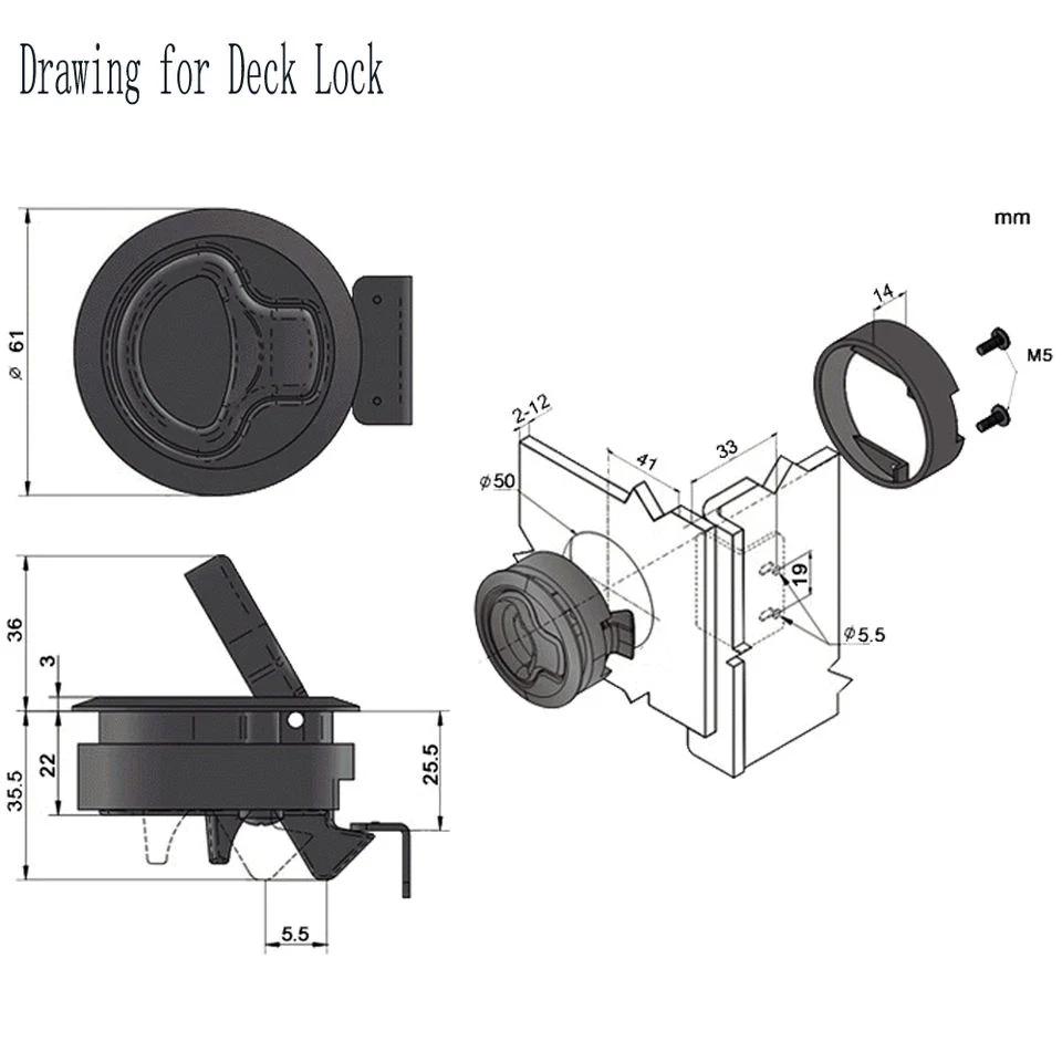 Plastic Black Floor Lock Pull Type Flat Plastic Buckle Lock Marine Boat Hatch Latch Press Type Door Lock
