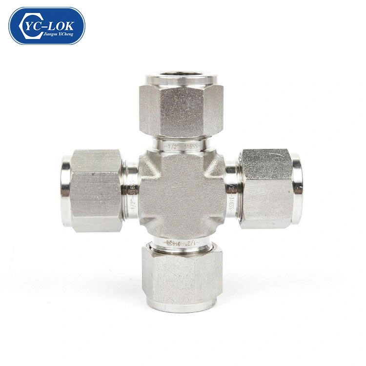 Yc-Lok SS316 Double Ferrule Union Cross Compression Tube Fitting