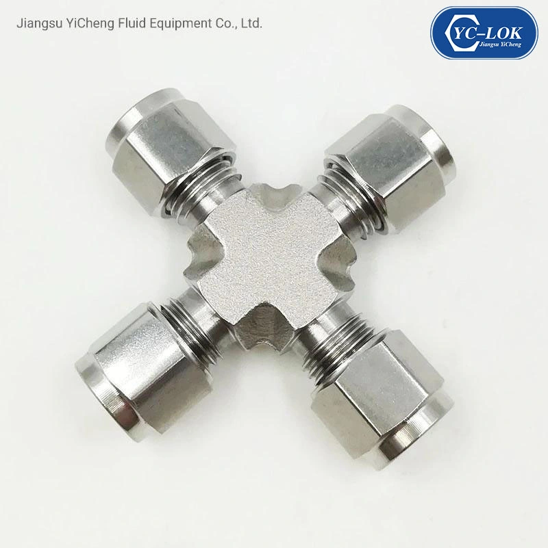 Yc-Lok SS316 Double Ferrule Union Cross Compression Tube Fitting