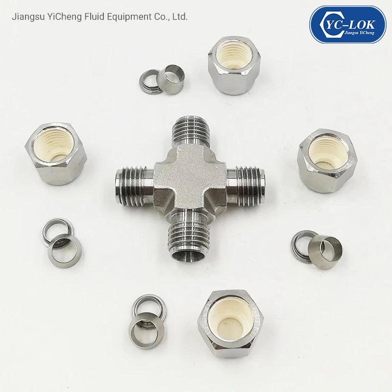 Yc-Lok SS316 Double Ferrule Union Cross Compression Tube Fitting