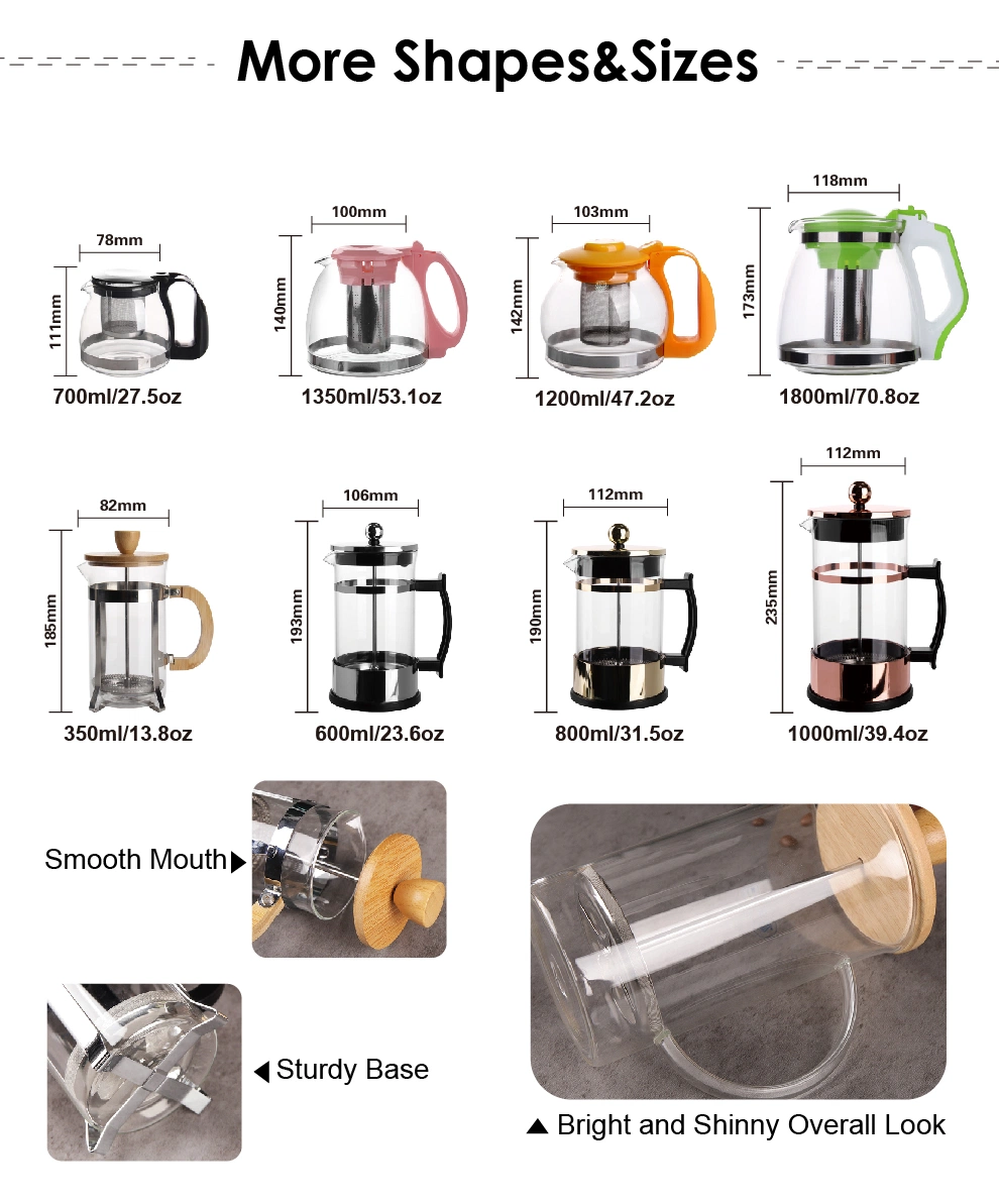 Heat Resistant Borosilicate Glass French Press Coffee Cafetiere with Stainless Steel Accessory