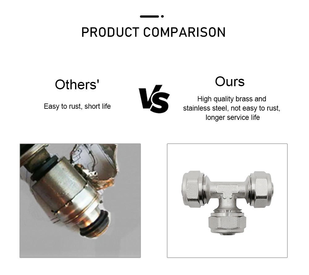 Underfloor Heating Forged Pex Female Equal Tee Connection Adaptor Brass Compression Tee Fitting with Nut