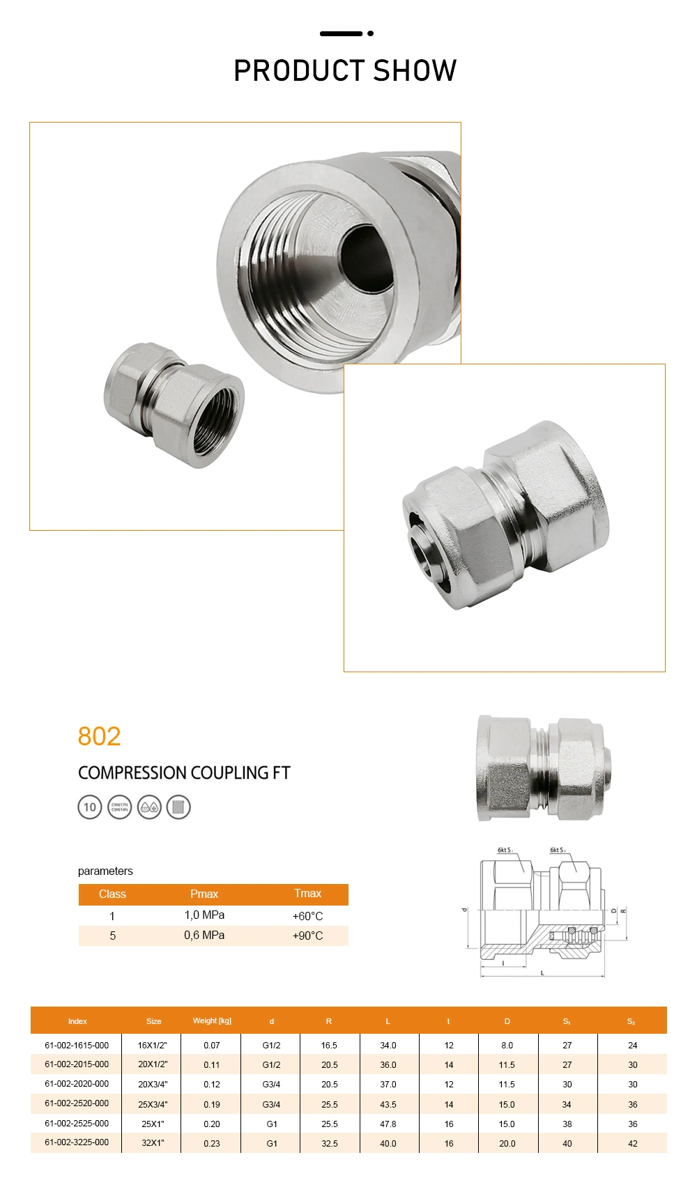 Copper Female Commercial Copper Plumbing Compression Fittings Brass Compression Tube Pipe Fitting Connector Brass Pipe Fitting for Al-Pex Pipe