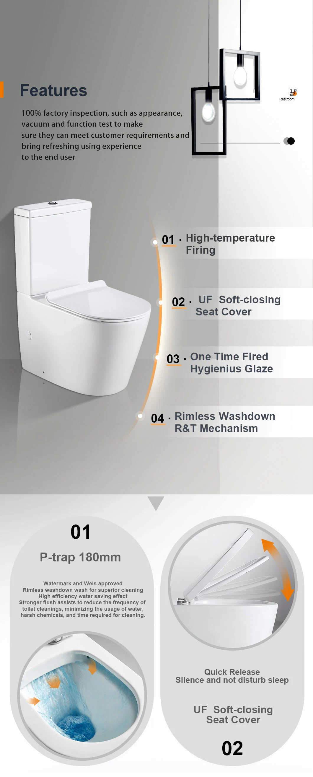 2022 Australian Standard Handicap Floor Mounted Two Piece Rimless Toilet Accessories