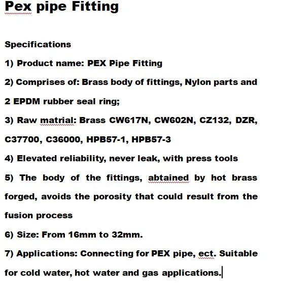 Straight Connector Brass U Profile Press Fittings for Pluming Multilayer Pex Pert Water and Gas Pipe