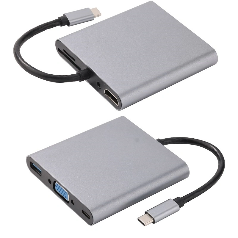 USB C to HDMI+VGA+USB3.0+Pd+SD/TF Hub