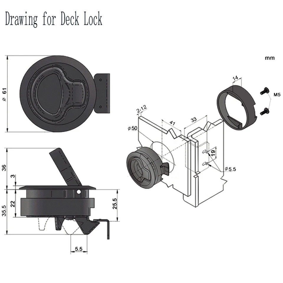 Pull Type Plastic Lock Press Type Floor Lock Ships Yachts Plastic Accessories Marine Deck Plastic Black Lock