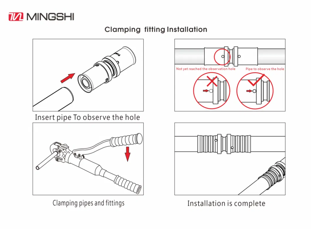Mingshi Equal Tee Brass U Profile Press Fittings for Pluming Multilayer Pex Pert Water and Gas Pipe