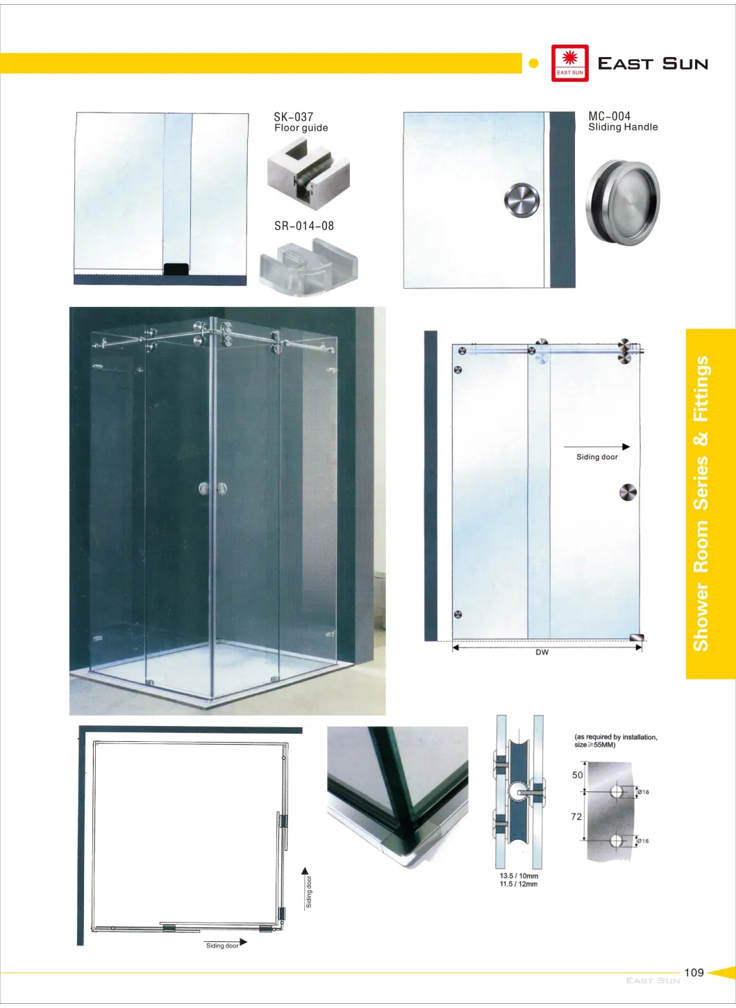 Frameless Shower Enclosure Sr-014-90 with Sliding Sleeve Sk-003