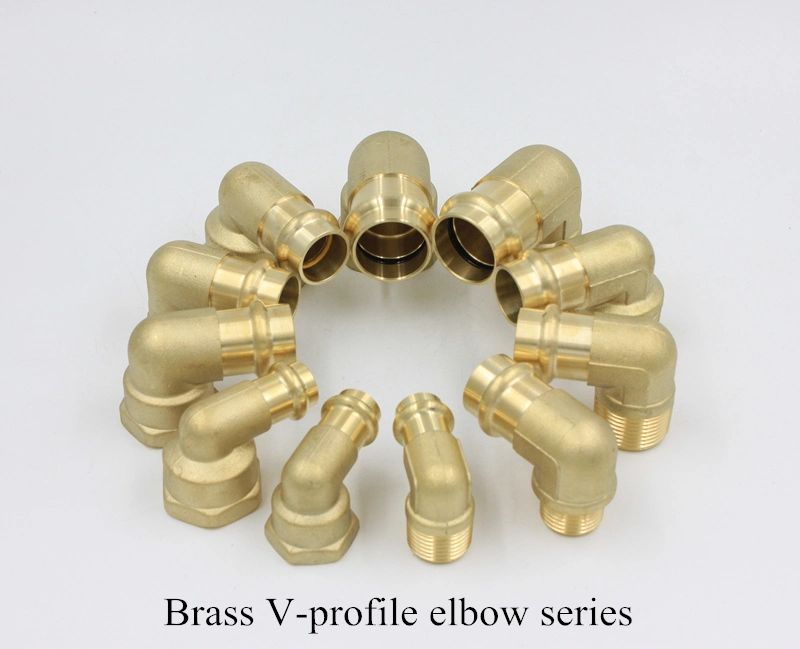 Brass Press Elbow Plumbing Water&Gas Pipe V Profile Fitting