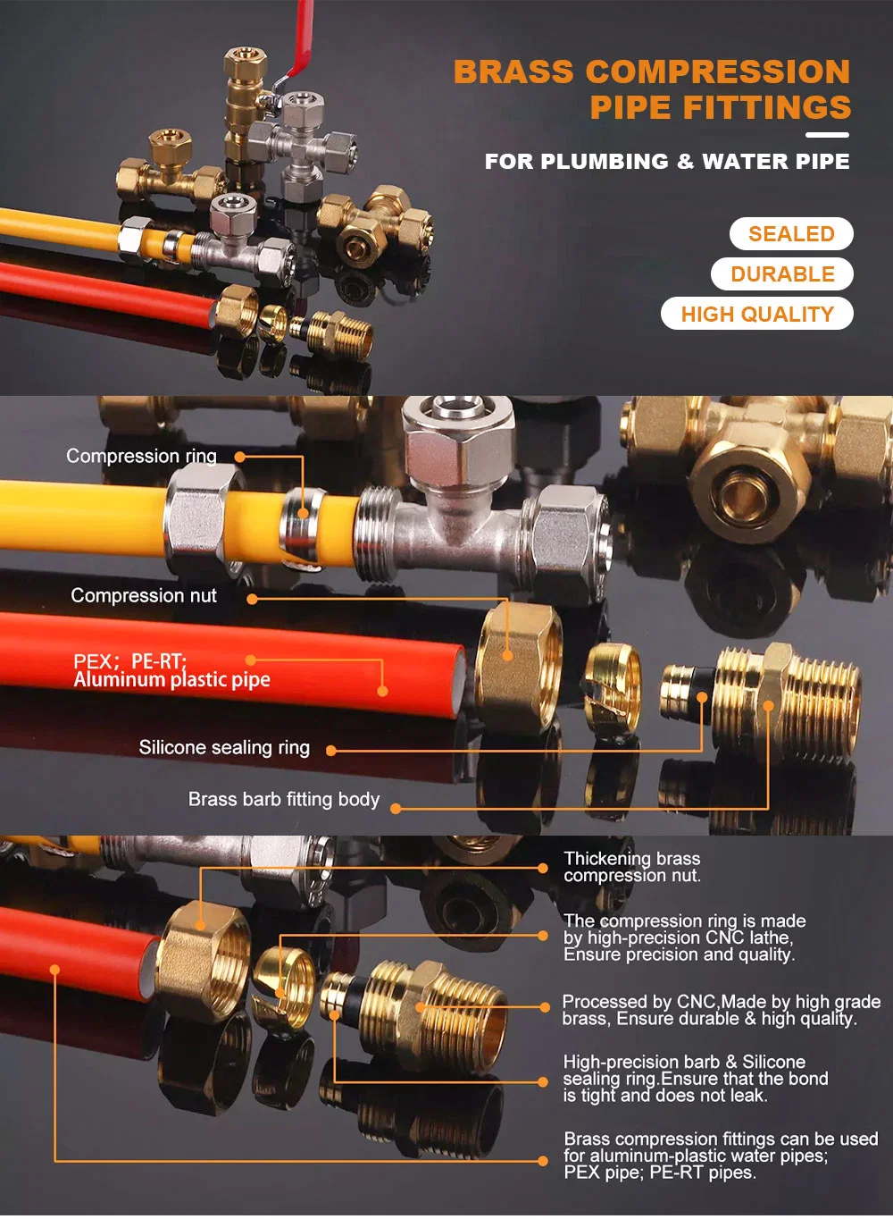 16mm-20mm Female Elbow Pex-Al-Pex Brass Compression Fittings Union for Pex-Al-Pex Pipe, with High temperature and Pressure