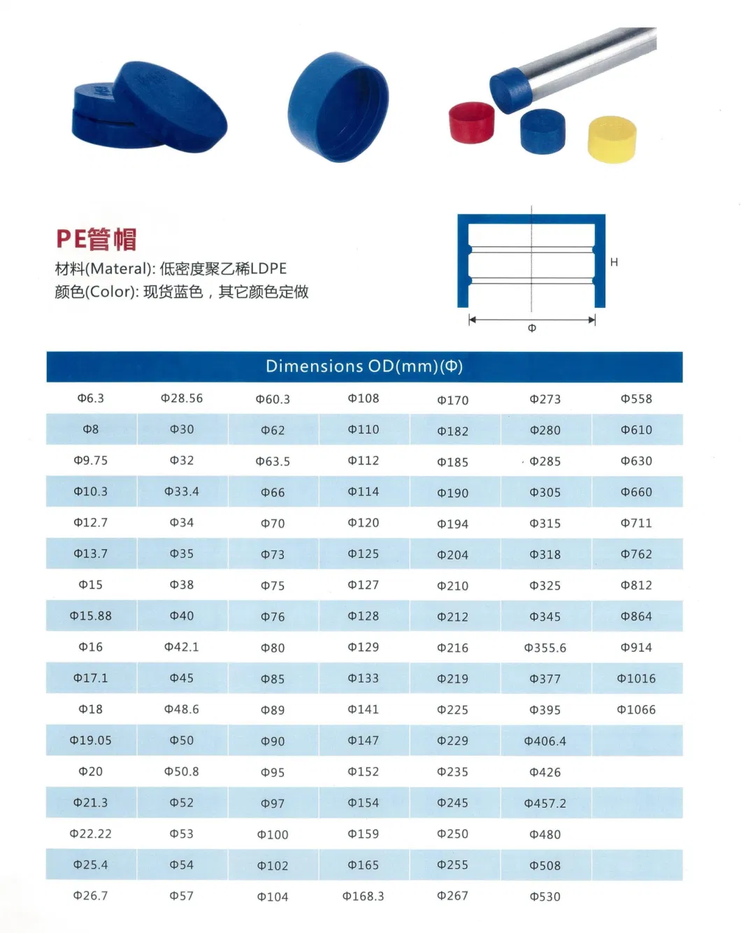 Blue Plastic Waterproof Pipe Internal Plug for Stainless Steel Pipe and Tubing