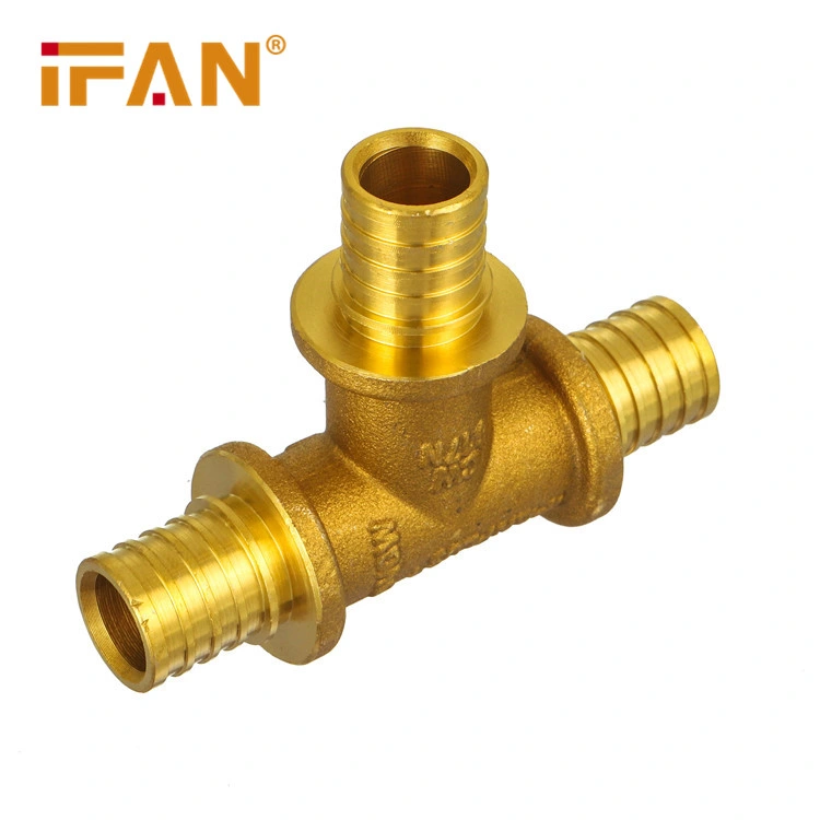 Ifan High Quality 90 Degree Brass Tee Coupling Pex Pipe Fitting for Water Supply