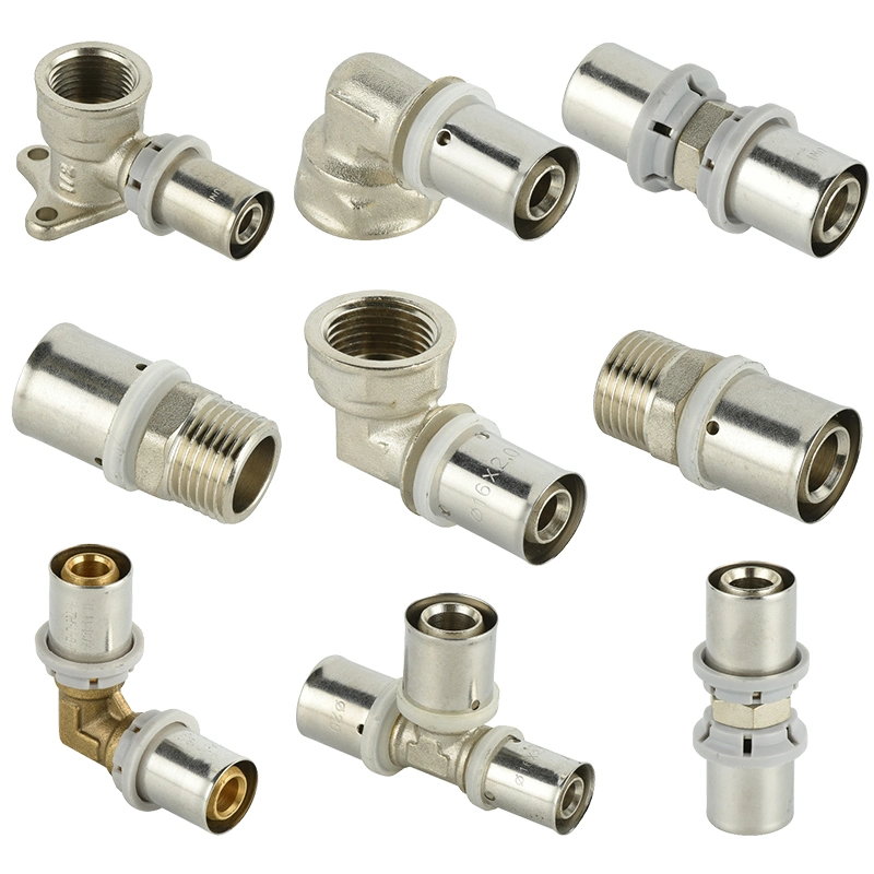 OEM High Quality Brass Multijaw U Type Press Fitting Nickel Plated Female Tee for Water System Fitting for Pex-Al-Pex Pipe Factory Direct