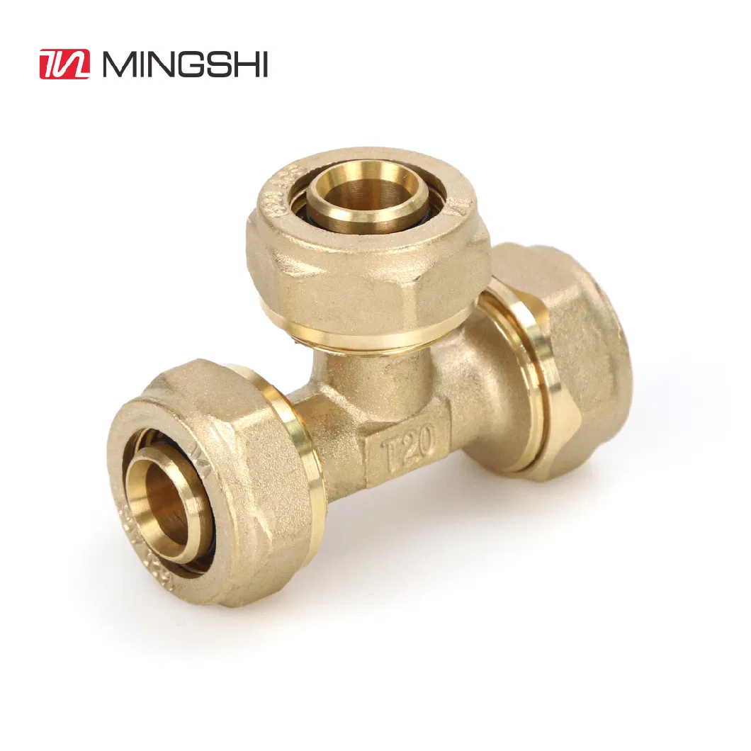 Mingshi Cw617n Dzr Brass Compression Fittings for Plumbing Multilayer Pex-Al-Pex Pipe -Unequal Tee