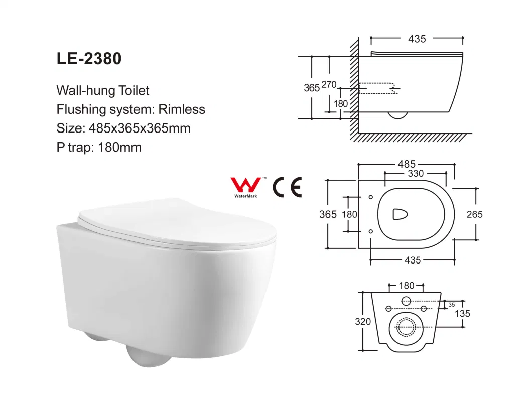 CE Watermark Factory Water Closet Multi Color Two-Piece Wall Mounted Toilet