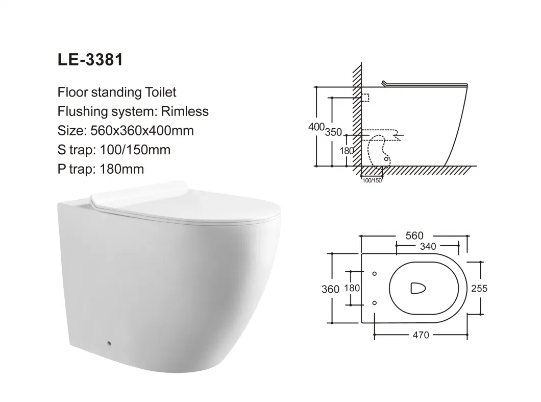 Watermark CE Water-Saving Two-Piece Floor-Standing Wall Mounted S/P-Trap Toilet