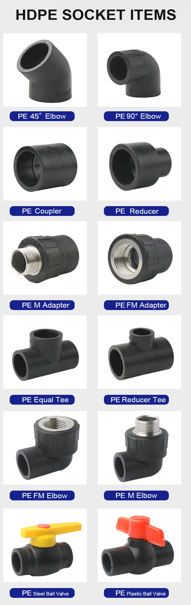 Butt Fusion HDPE Pipe Fittings Fit Pn16 Tube HDPE Drain Price Pipe Water Supply Equal Tee