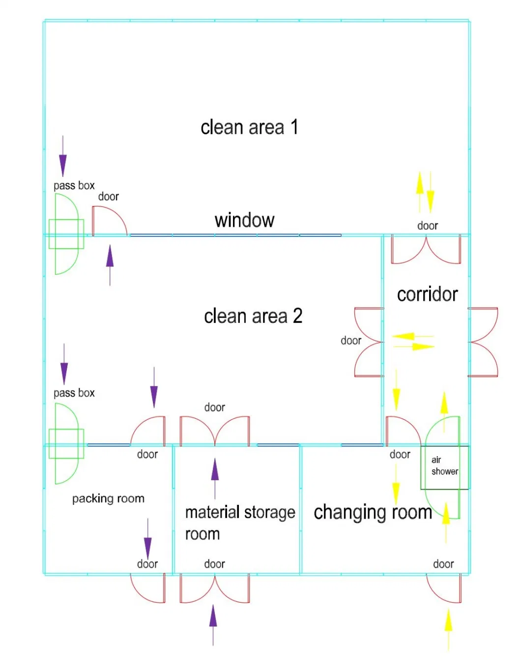 High Quality Aluminum Profile Cleanroom Door Single Swing Door