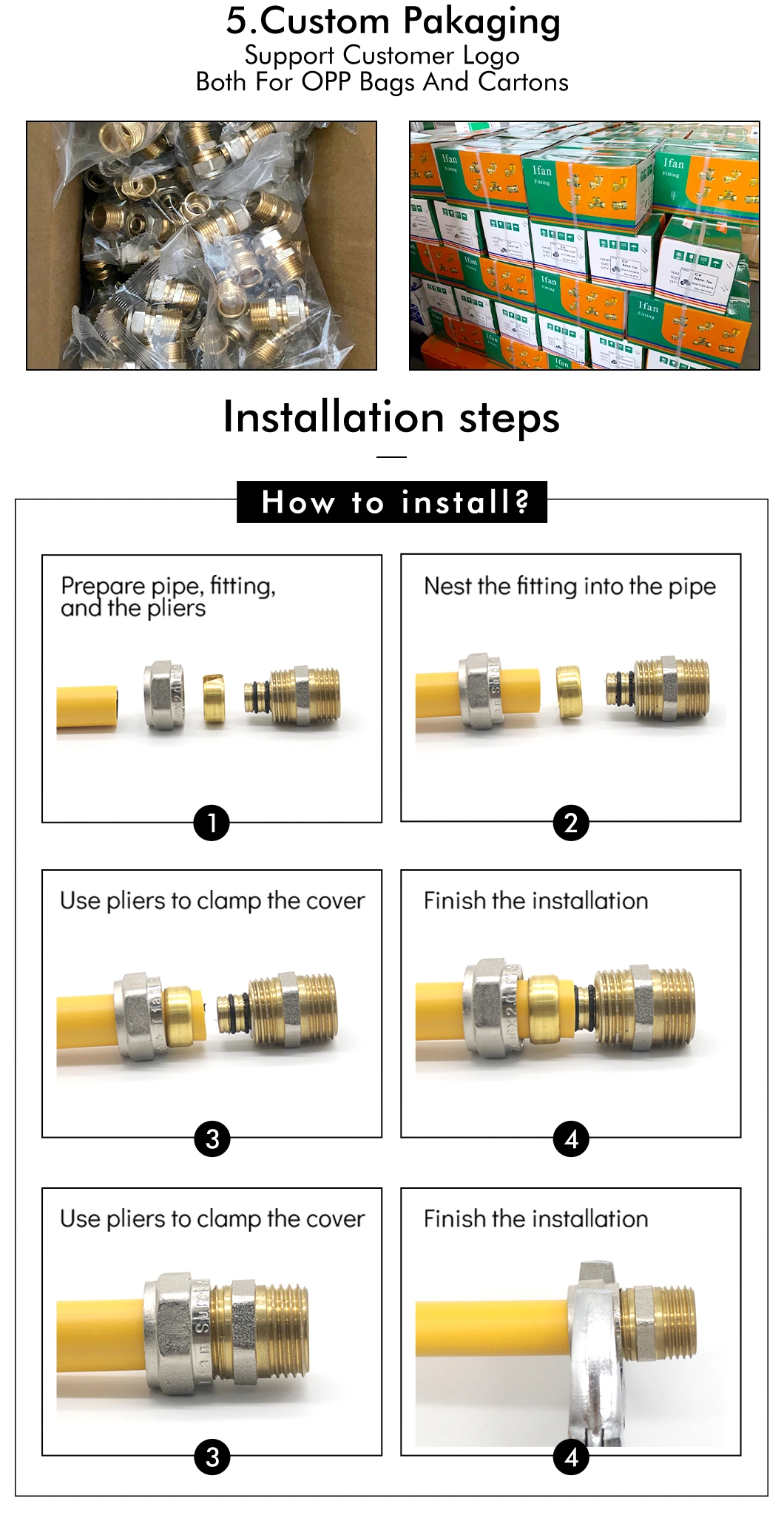 Ifan Factory Wholesale Pn16 Brass Fitting Pex Press Fitting Pex Tee