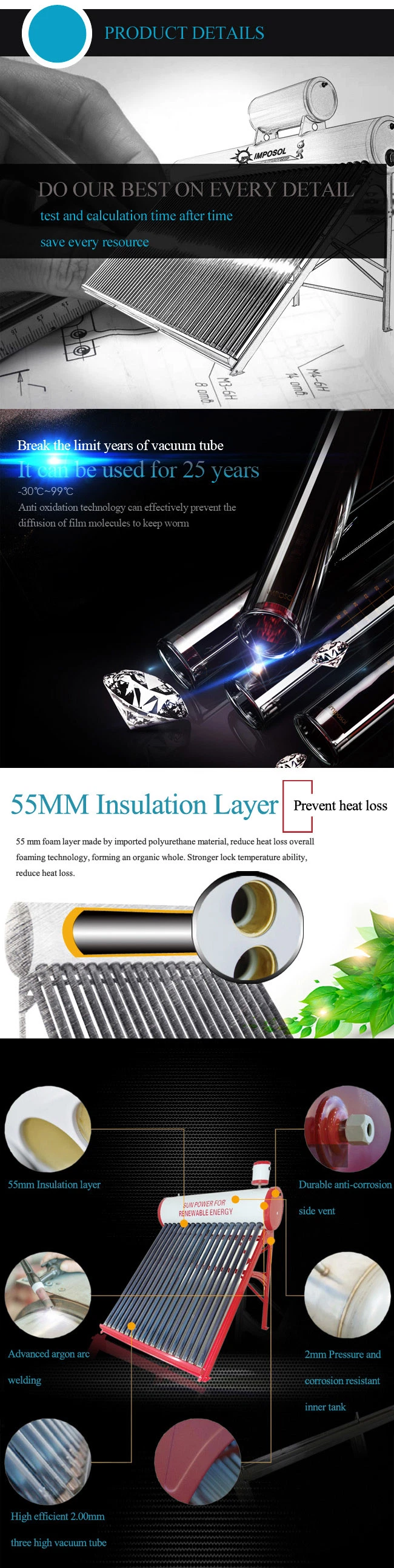 200L-500L Heat Pipe Splitting Solar Water Heater System