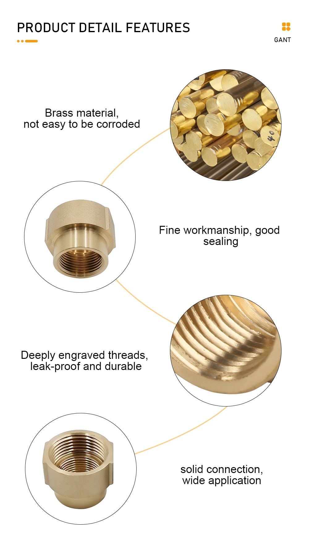 Home Improvement Brass Coupling Screw Female Pipe Brass Pipe Fitting, Adapter, 1/2&quot;for Heating and Hot Water Systems