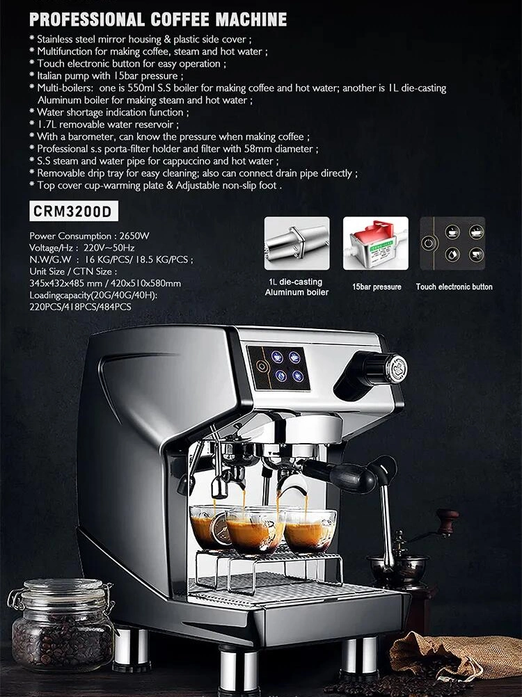 Single Head Double Cups Espresso Coffee Machine Double Heating Block System