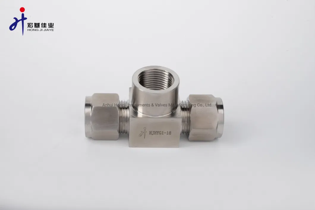 Stainless Steel Twin Ferrule Hydraulic Compression NPT Fittings Female Tee Instrument Pipe Fitting