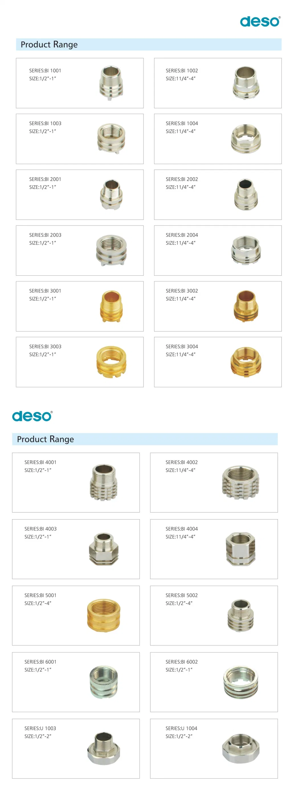 Deso Professional Manufacture PPR Brass Inserts Water Plumbing Press Pex Air Pipe Brass Fittings