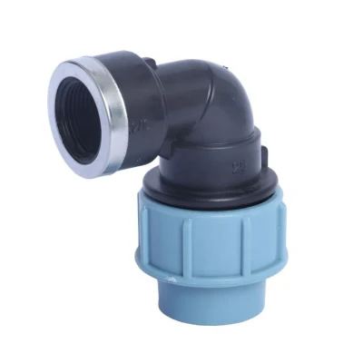 PP PE фитинги HDPE Резьбовое PP Сжатие 90 градусов колено Фитинг трубопровода