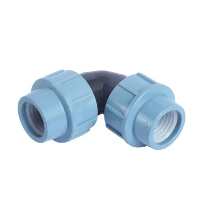 PP PE фитинги HDPE Резьбовое PP Сжатие 90 градусов колено Фитинг трубопровода