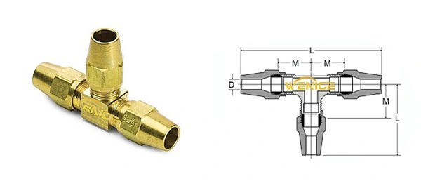 Brass Brake Tube Tee DOT Air Brake Tee Brass Compression Union Tee