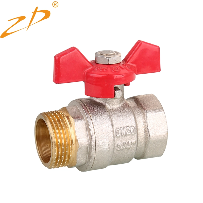 1/2&quot;-1&quot; DN10 F/M OEM Gas/Water Control Shut off Nickel Plating Brass Ball Valve with Butterfly Handle