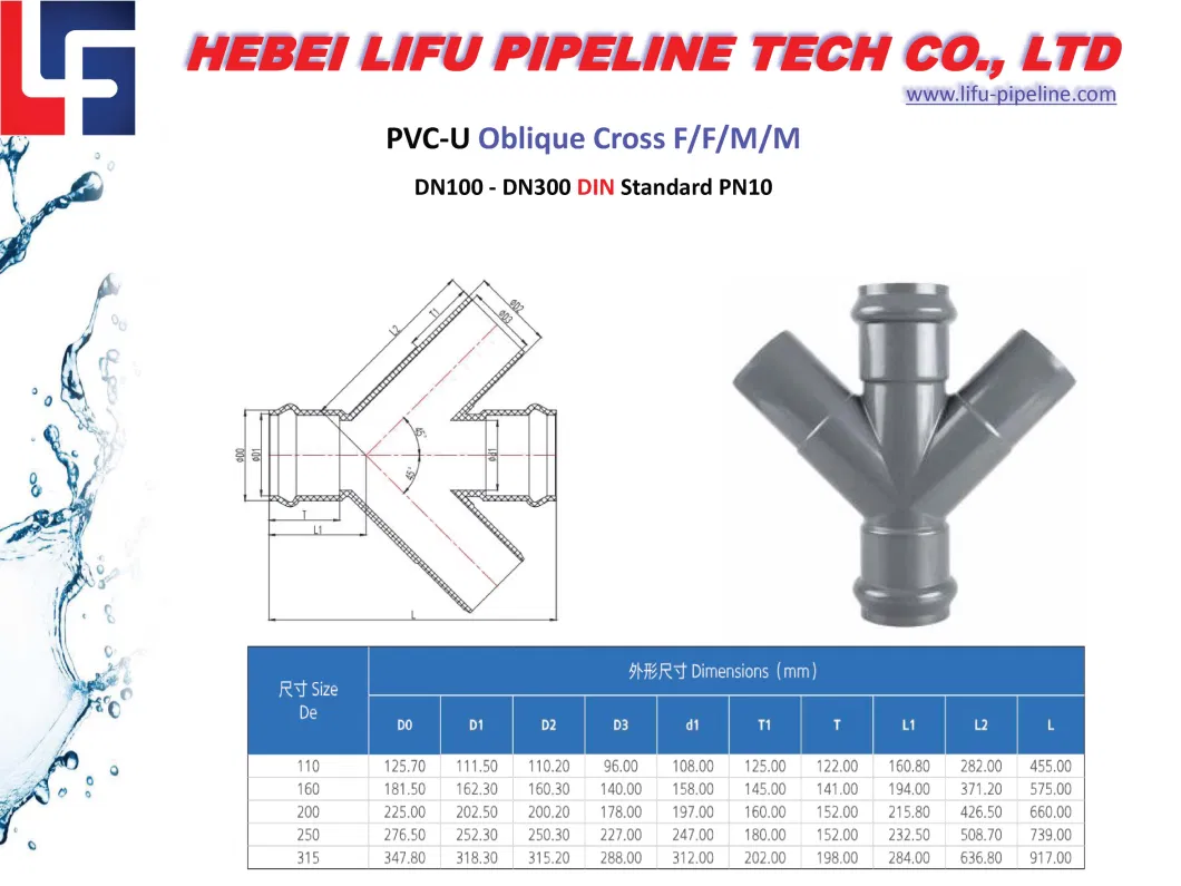 High Quality Plastic 45 Deg. Pipe Fittings PVC Pipe 90 Degree Elbow and Fittings UPVC Pressure Pipe Fitting for Water Supply Rubber Ring Joint 1.0MPa