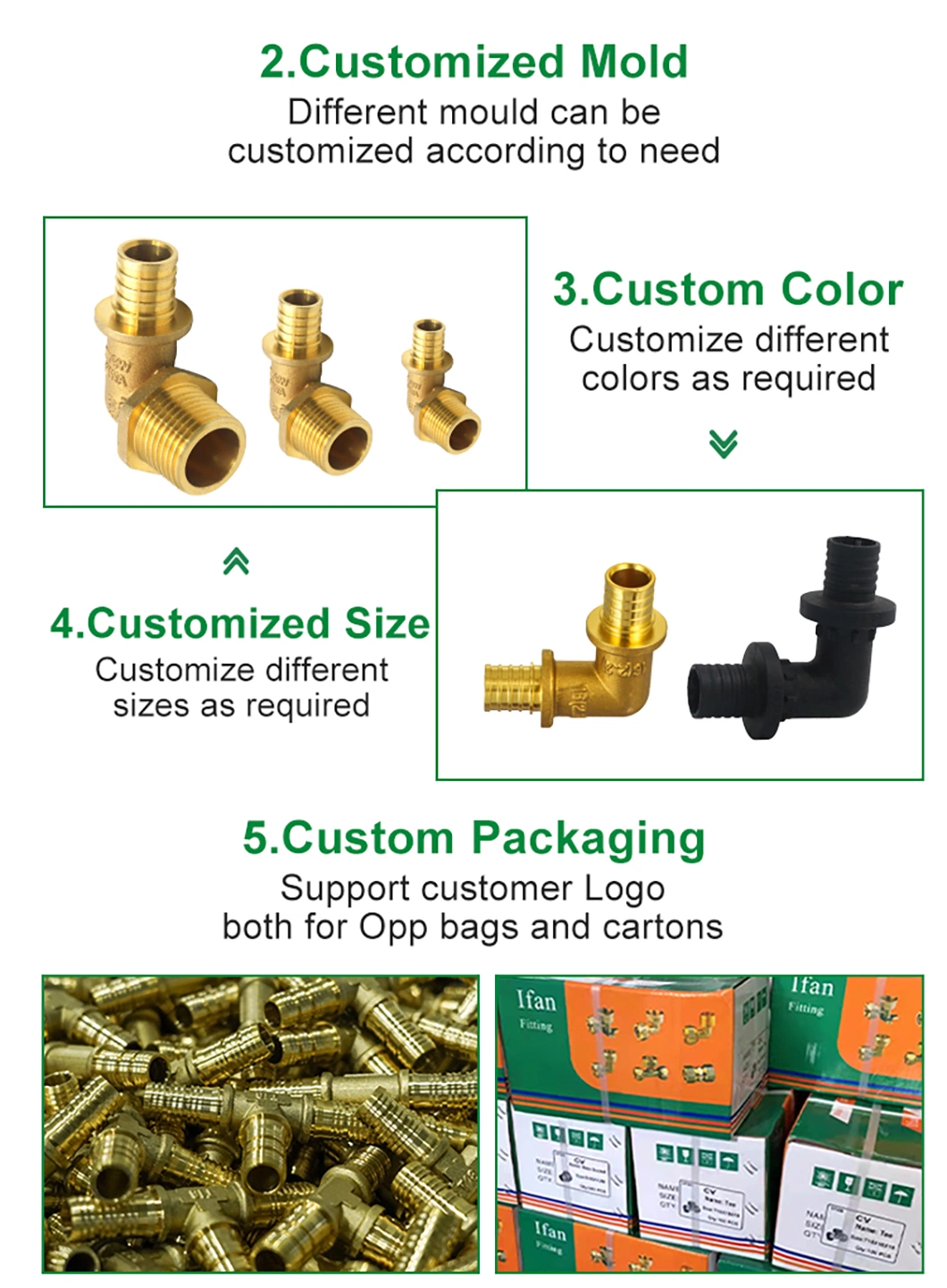 Ifan Pex Al Pipe Sliding Fitting Brass Copper Socket Pex Pipe Fittings