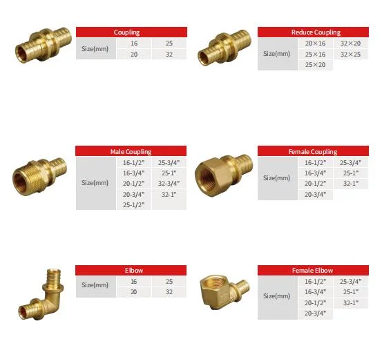 Pipe Manufacturer Pex Axial Sliding Fittings Brass Adapter for Water Supply